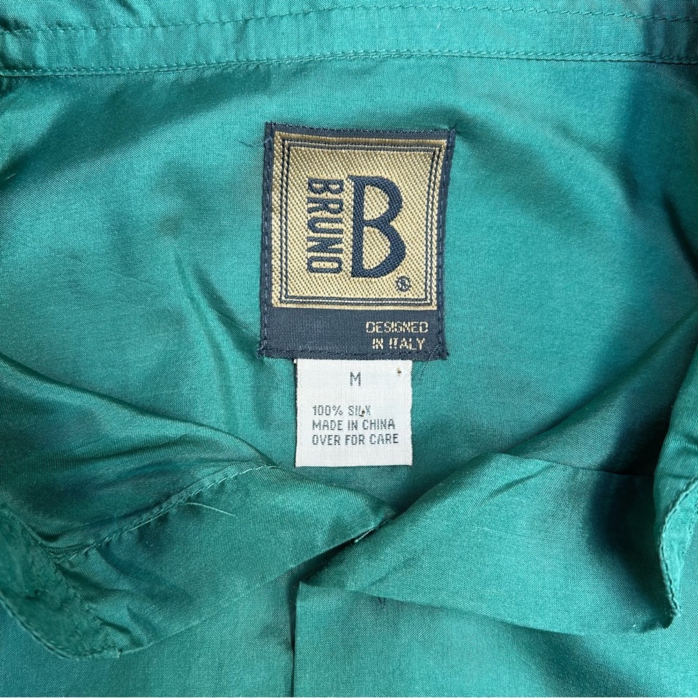 Vintage Bruno 100% Silk Green Button-Up Shirt - Picture 11 of 12